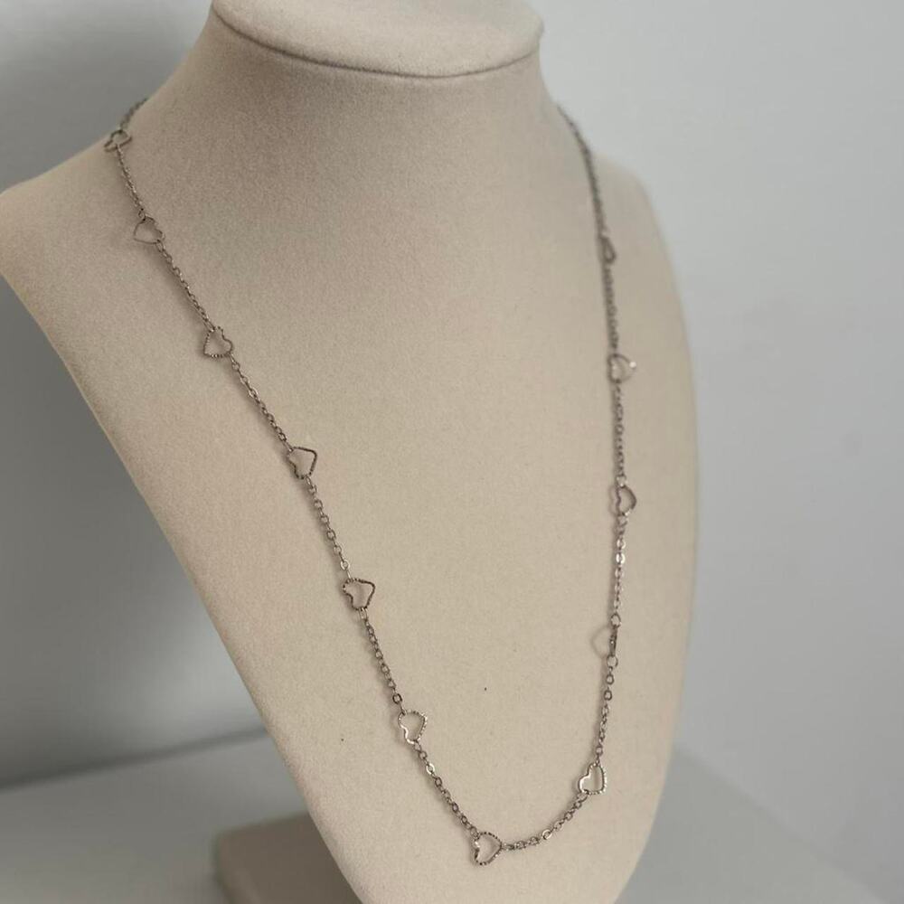 Silver Heart Chain Necklace Dainty Minimal Pendant Jewelry Gift for Women - Picture 2 of 3
